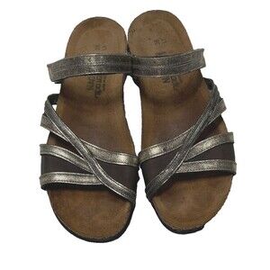 Naot 38 Sandal Stella Pewter Metallic Leather Womens 7 Slide Adjustable Strap